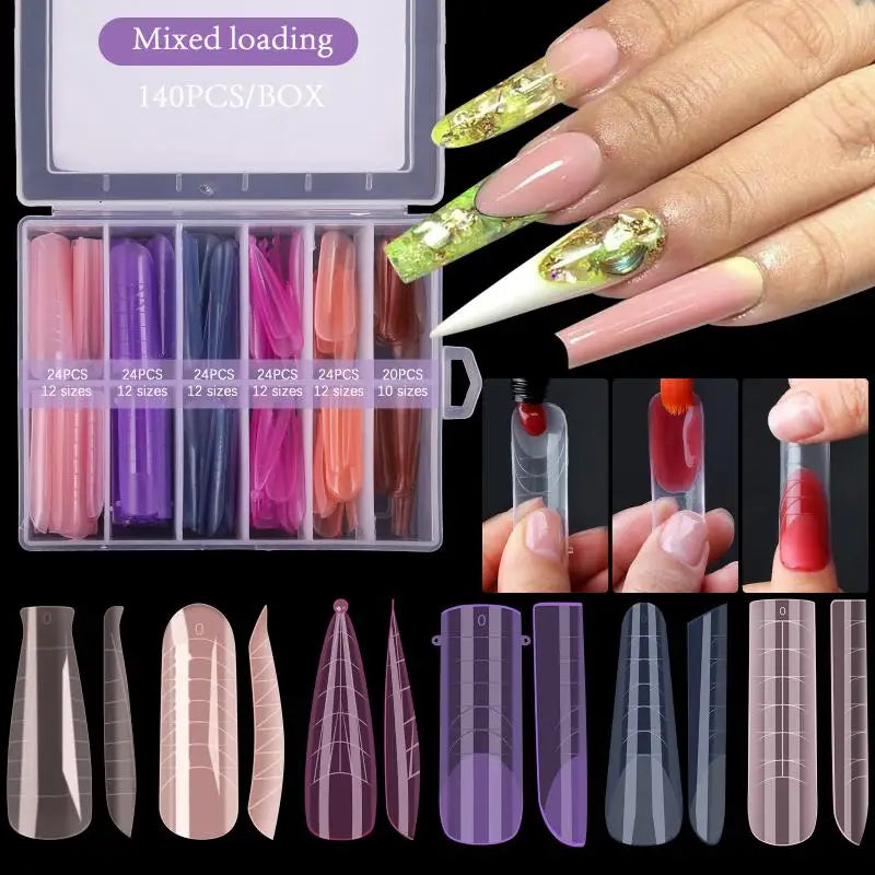 140-Piece Colorful Nail Extension Forms Set | Gel Builder Molds