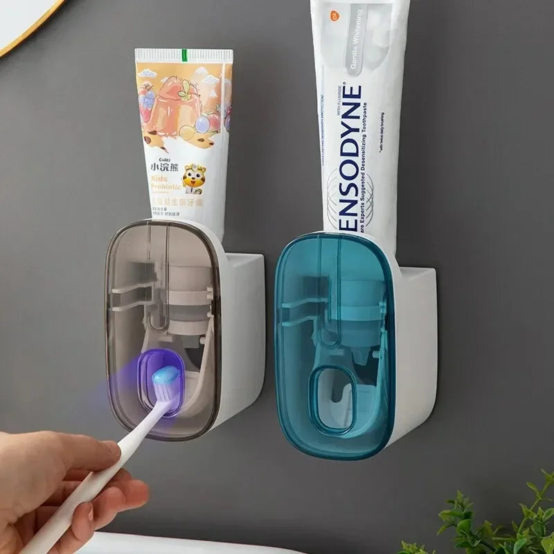 Wall Mount Automatic Toothpaste Dispenser & Toothbrush Holder