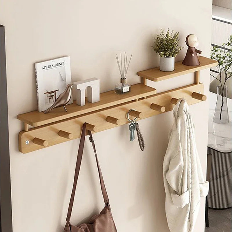 Wall Mounted Bamboo Coat Rack with Shelf & 8 Hooks