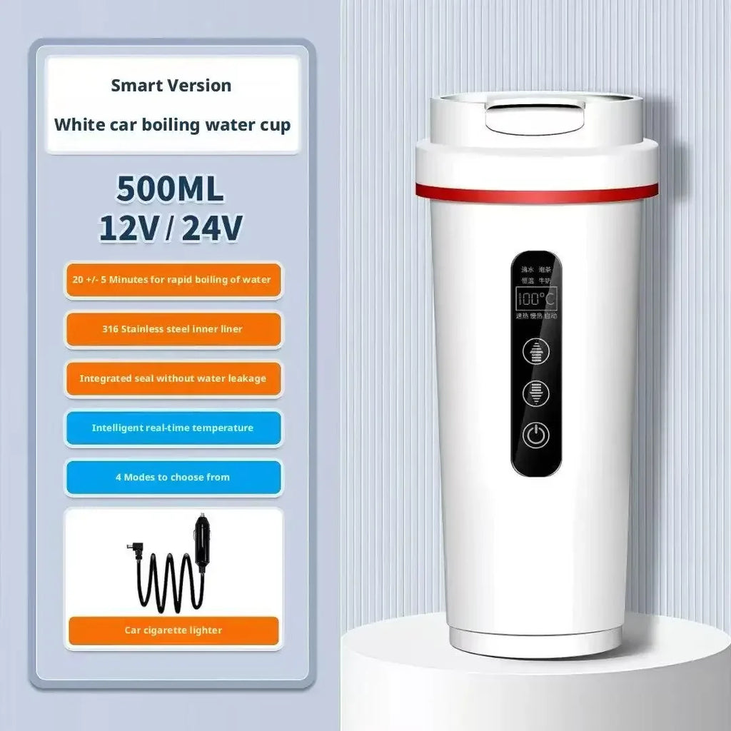 12V/24V Car Electric Kettle 500ml – Stainless Steel Travel Mug