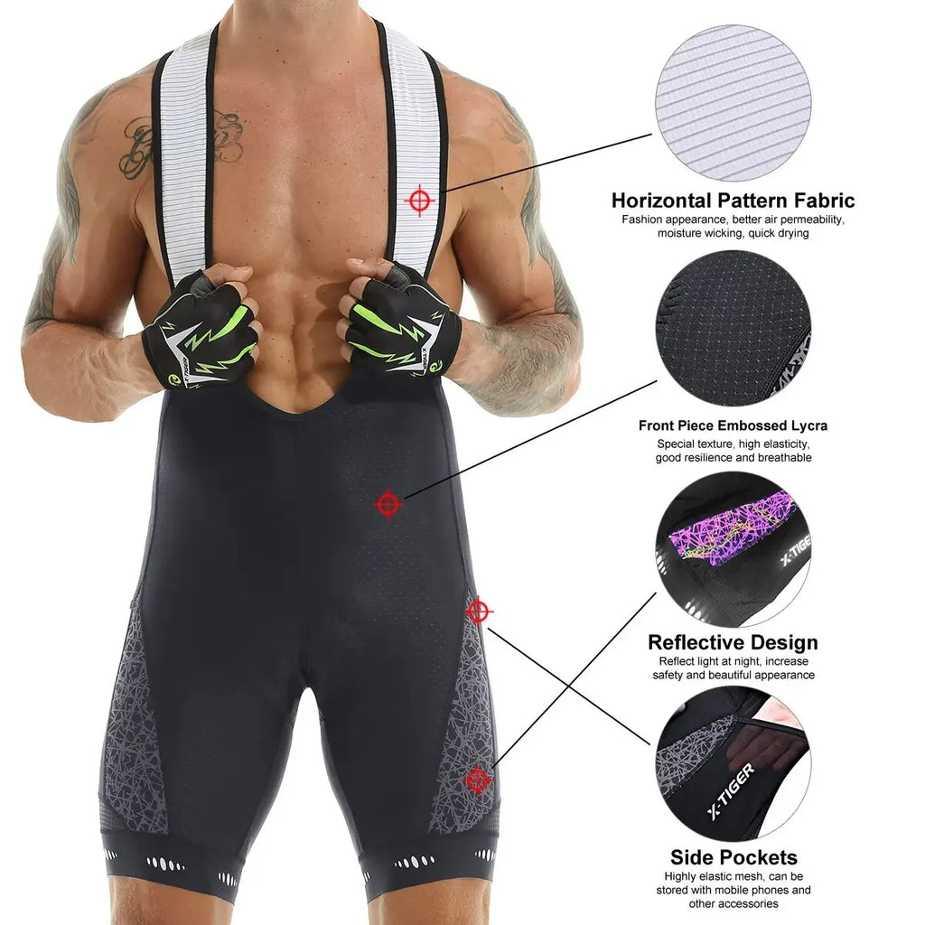 X-TIGER Men's Cycling Bib Shorts 5D Gel Pad UPF50+ Breathable