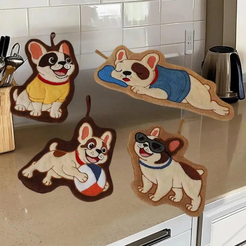 Cute Puppy Cartoon Hand Towel – Quick-Dry Coral Fleece