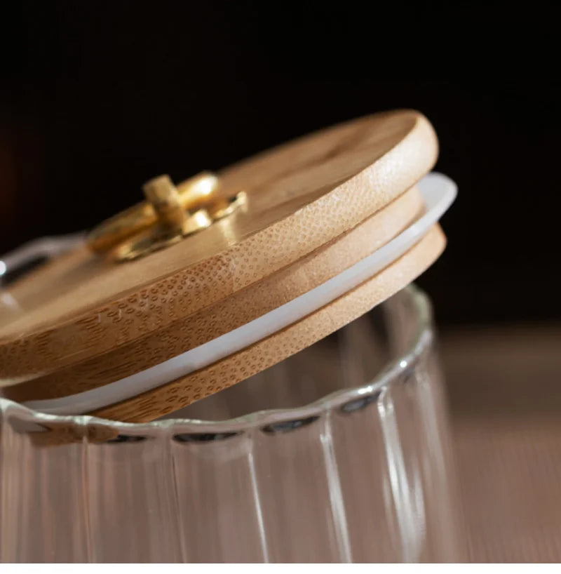 Glass Airtight Canister Jar with Wood Lid | Tea Coffee Grains