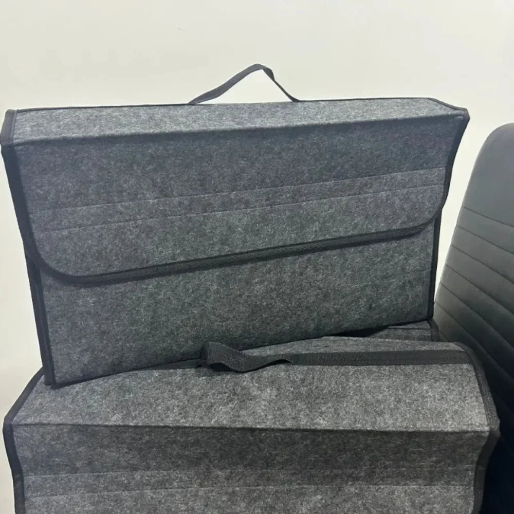 Gray Felt Car Trunk Organizer – Anti-Slip Compartment Box