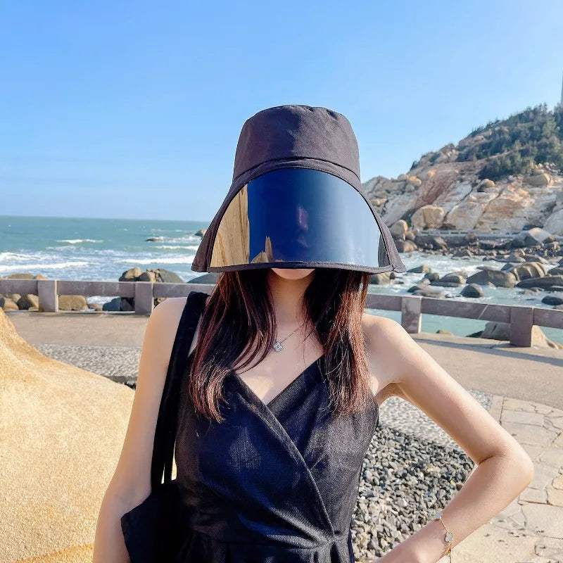 Wide Brim UV Bucket Hat with Full Face Visor | Sun Protection