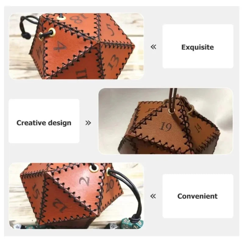 Leather D20 Dice Bag – DND RPG Polyhedral Drawstring Pouch