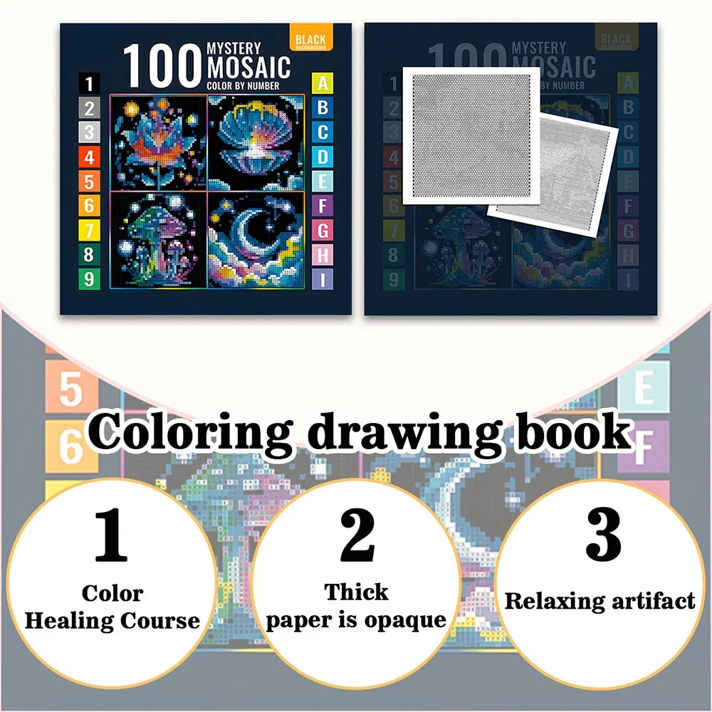 Mosaic Digital Coloring Book Containing Floral Cosmic Fantasy Pixel