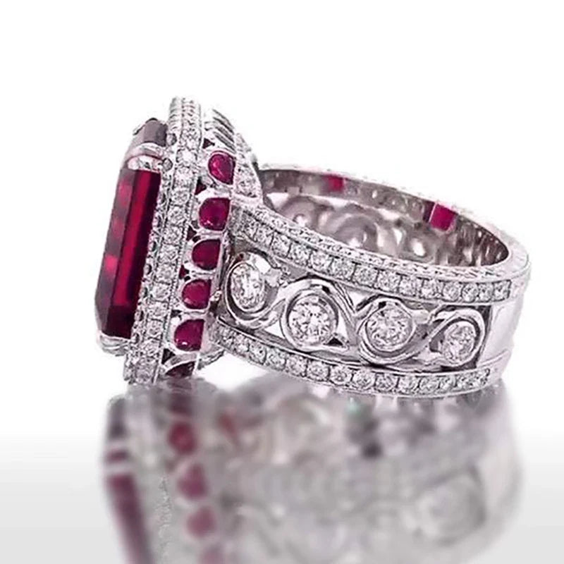Huitan Red CZ Cocktail Ring – Cubic Zirconia Party Band