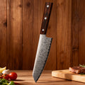 Damascus Steel Santoku Chef's Knife – Wood Handle, 20cm Blade