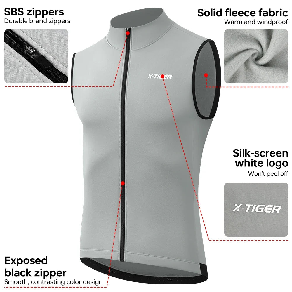 X-TIGER Winter Fleece Cycling Vest – Windproof Thermal Gilet