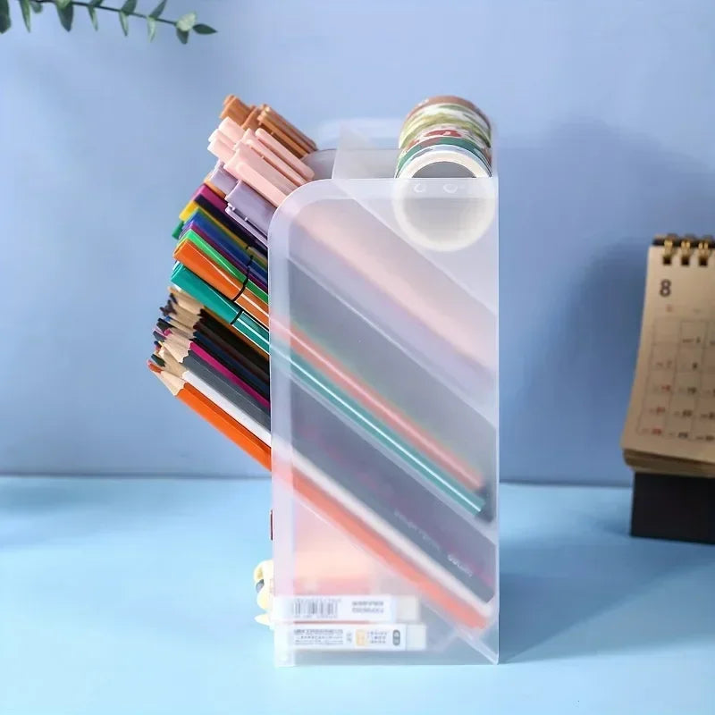 Multi Functional Desktop Pen Holder Transparent Large Capacity