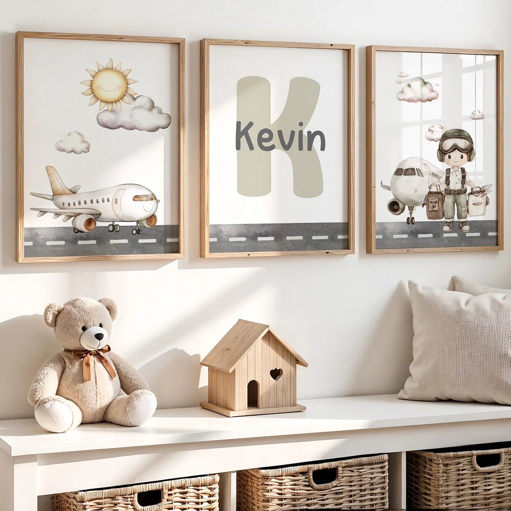 Personalized Pilot Name Canvas Wall Art – 3-Piece Set