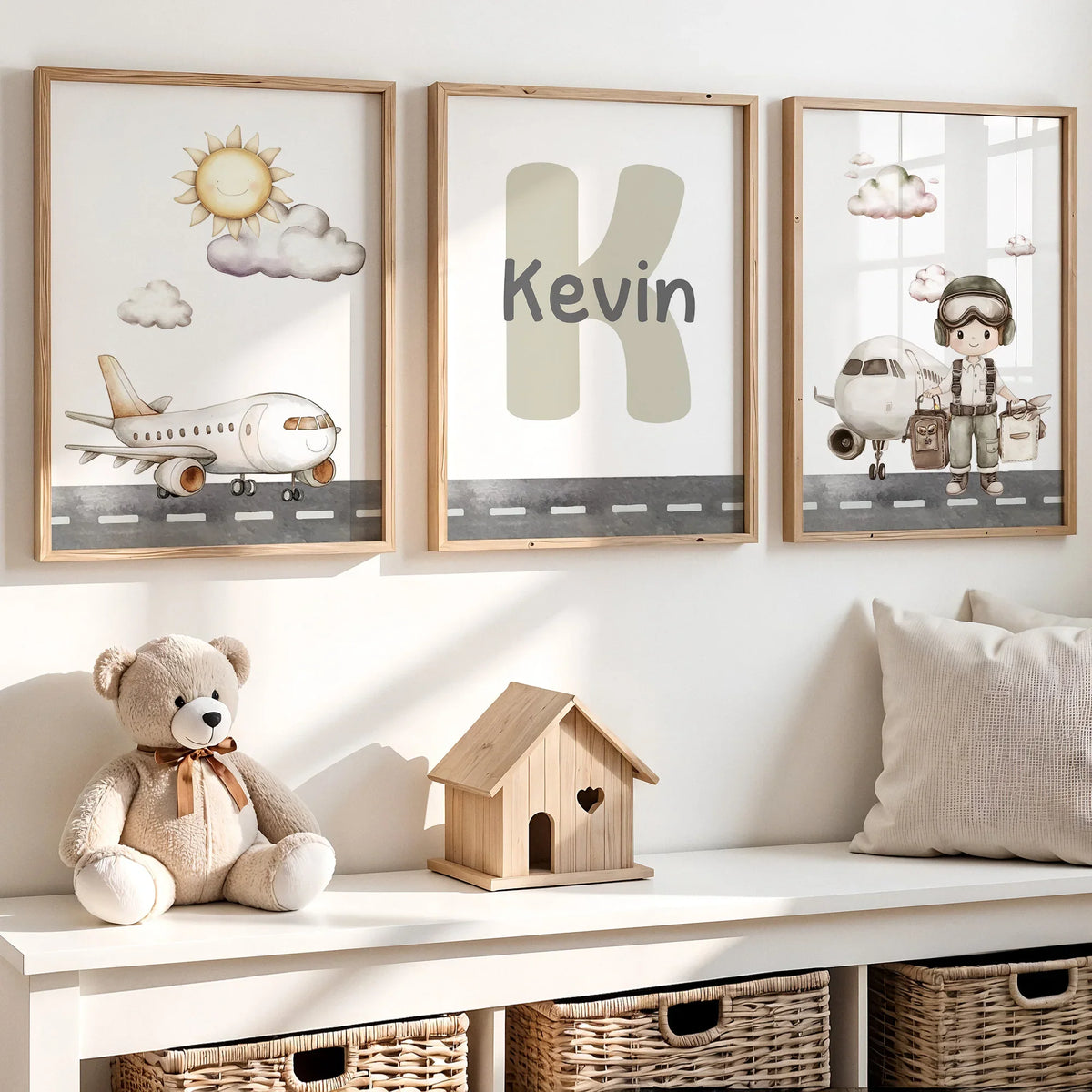 Personalized Pilot Name Canvas Wall Art – 3-Piece Set