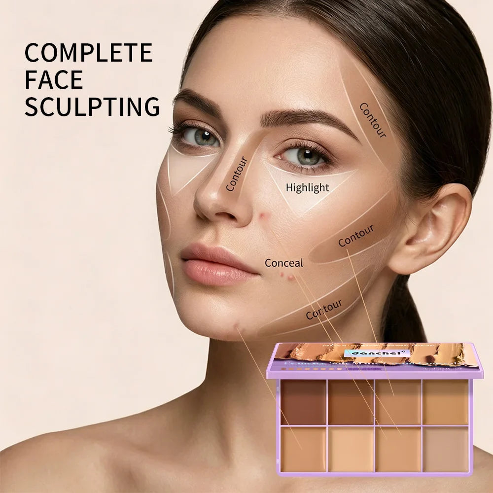 8-Shade Matte Cream Concealer Palette – Full Coverage, Waterproof
