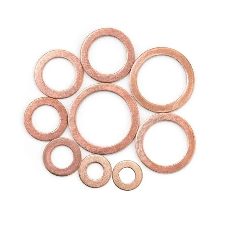 Copper Washer Gasket Kit 50–120 Pcs | M4–M14 Flat Ring Seals