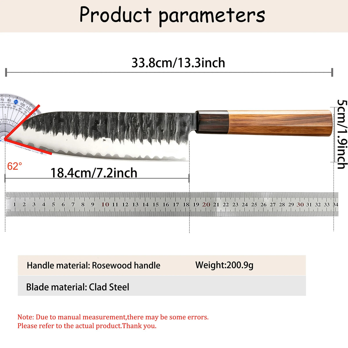 Hammer Forged Santoku Knife – Stainless Steel & Wood Handle
