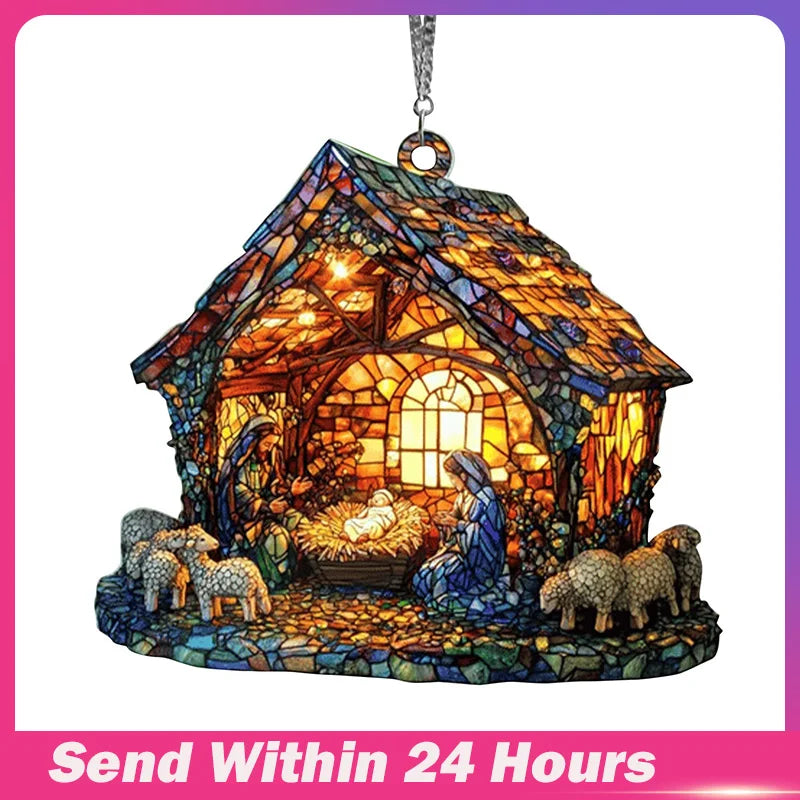 Nativity Scene Suncatcher – Stained Acrylic Window Ornament