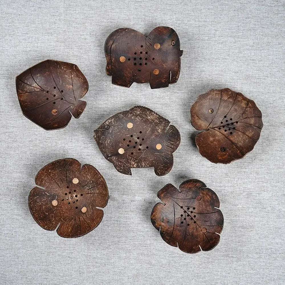 Coffee Coconut Shell Soap Holder Fish Elephant Drainage Dish Flower
