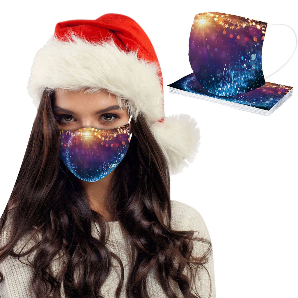 10-Pack Christmas Disposable Face Masks 3-Ply Earhook | Adult