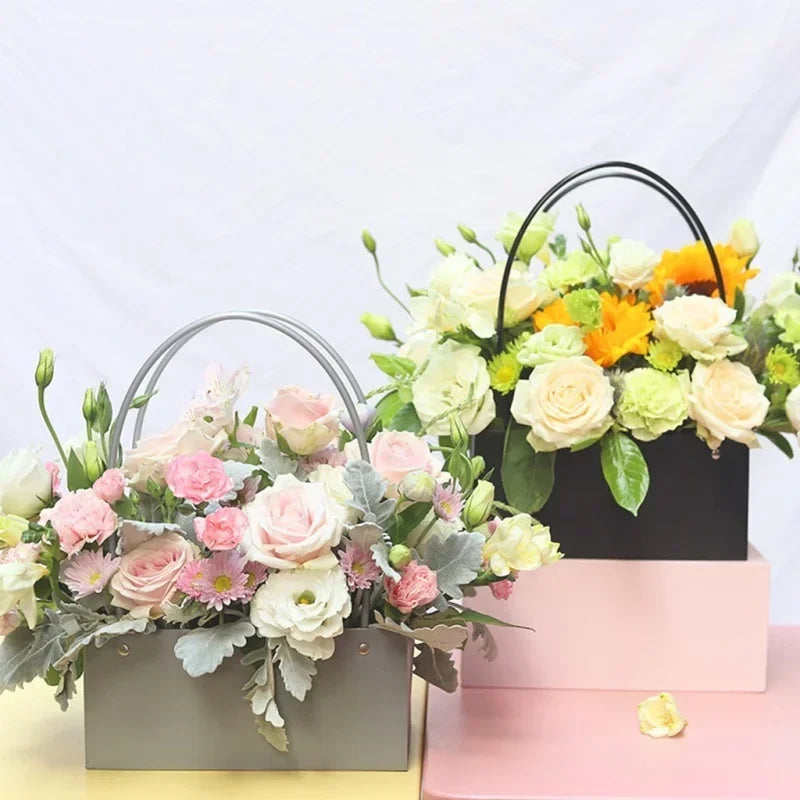 Flower Paper Box Bucket PVC Florist Packaging 22x11x10cm Wrapping