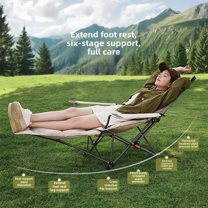 Folding Recliner Camping Chair – Adjustable Backrest & Cushion