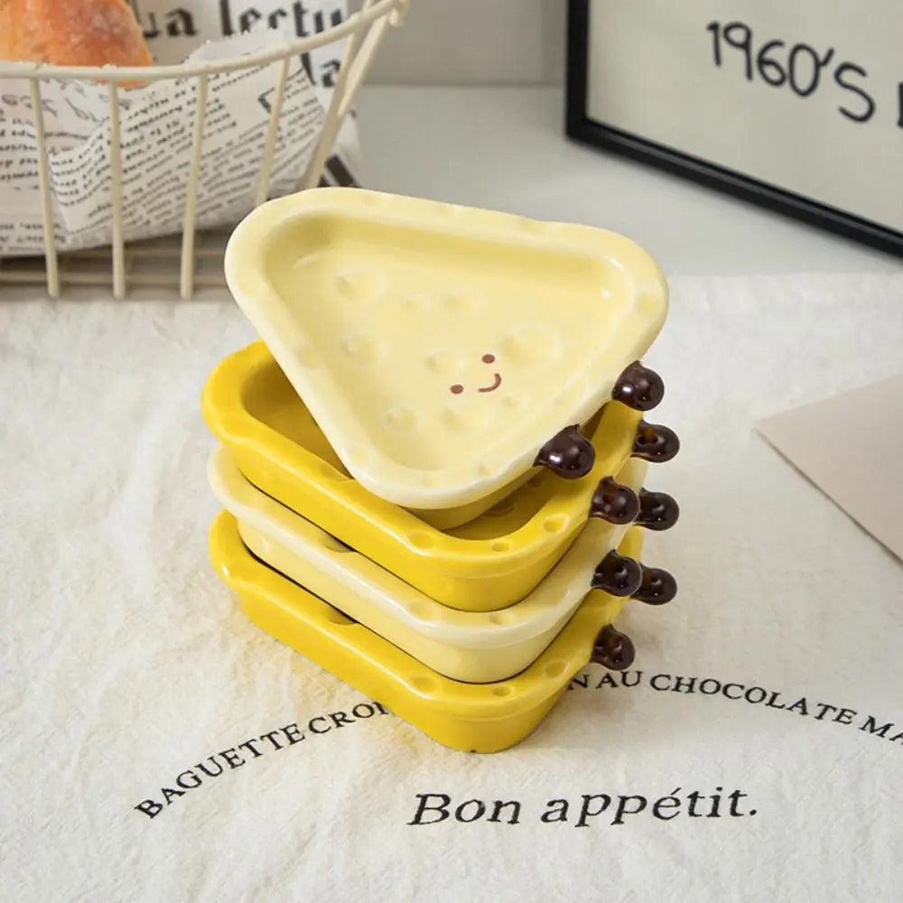 Cheese Shape Ceramic Dish | Hand-Painted Decorative Ornament