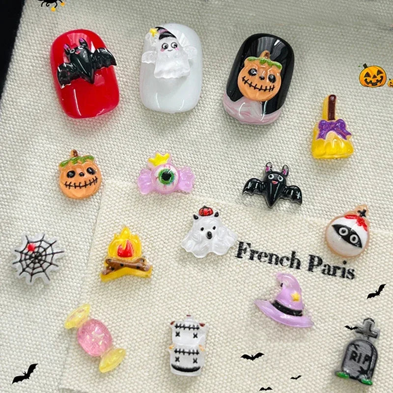 30pc Halloween 3D Resin Nail Charms – Pumpkin Ghost Clown