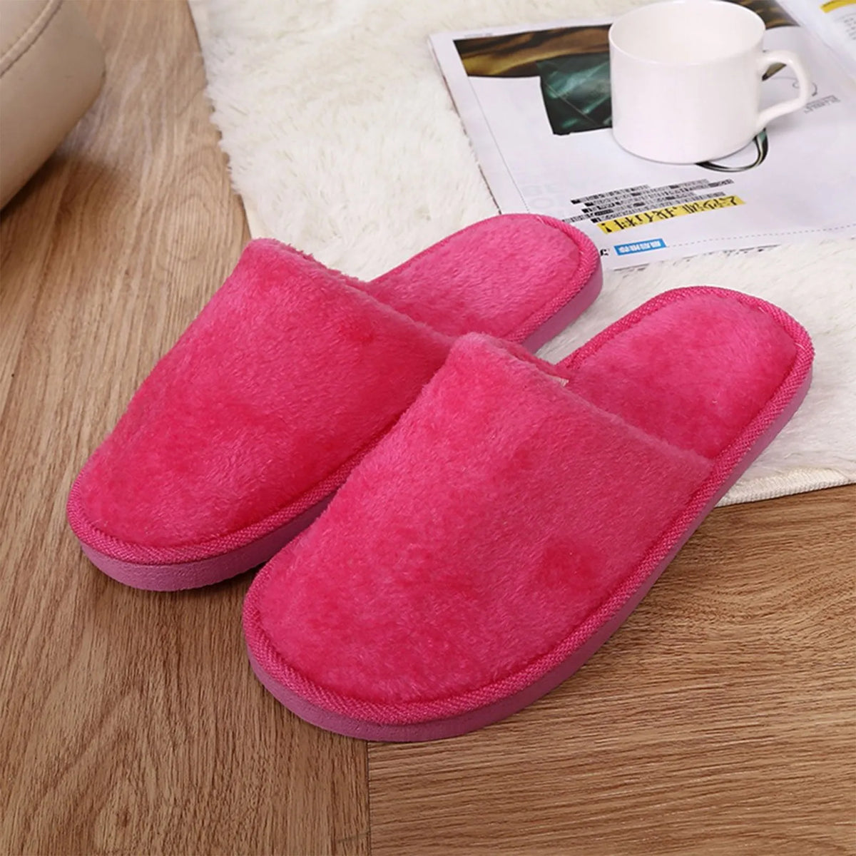 Women's Warm Plush Indoor Slippers – Soft Fuzzy Slip-On