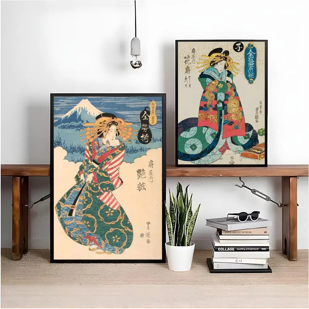 Retro Japanese Geisha Poster – Minimalist Wall Art Sticker