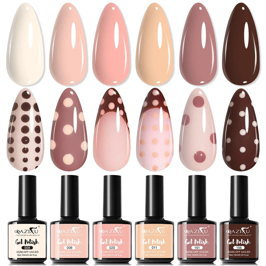 6-Piece Milk Tea Gel Nail Polish Set | UV/LED Soak-Off DIY Kit