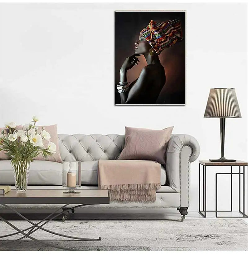 African Woman Portrait Canvas Wall Art | Boho Living Room Print