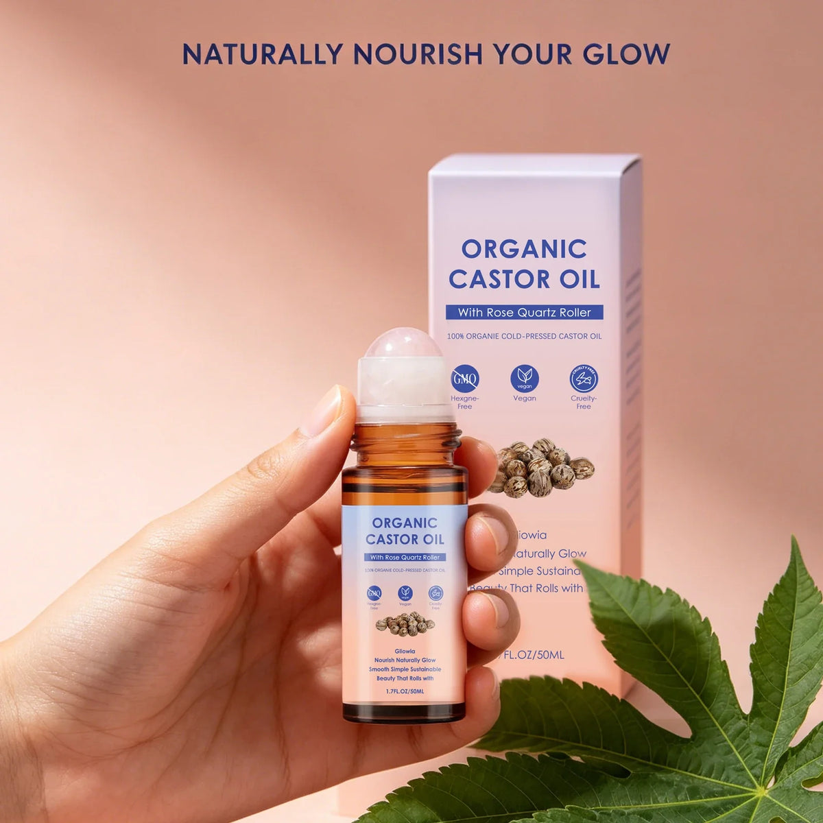 Organic Castor Oil Rose Quartz Roller Ball | 50ml