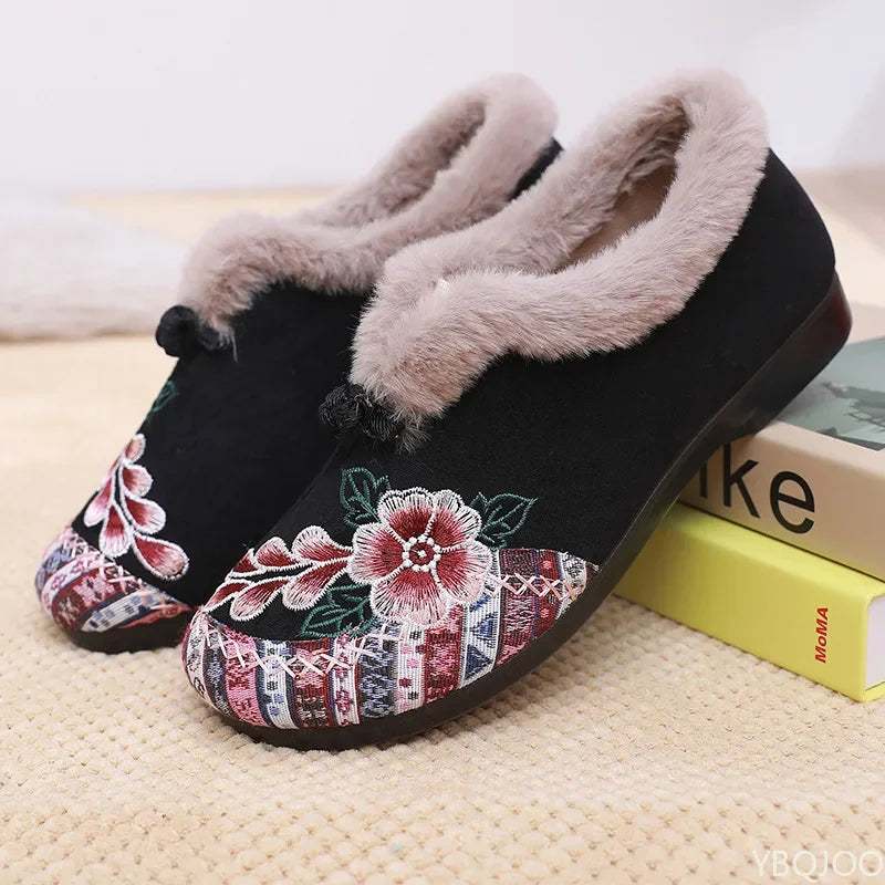 Women's Embroidered Winter Cotton Ankle Boots – Ethnic Style