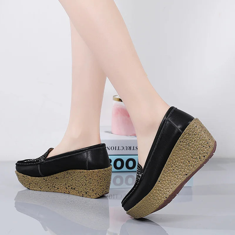Women's Sequin Platform Wedge Loafers – Slip-On Casual Heels