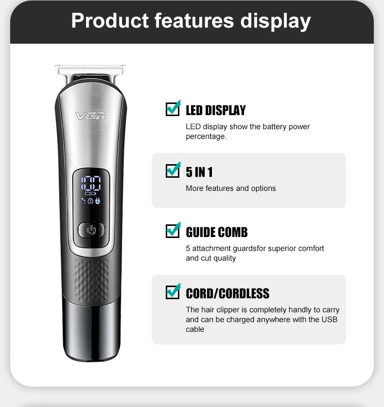 VGR V-111 5-in-1 Men's Electric Hair Clipper & Trimmer Set