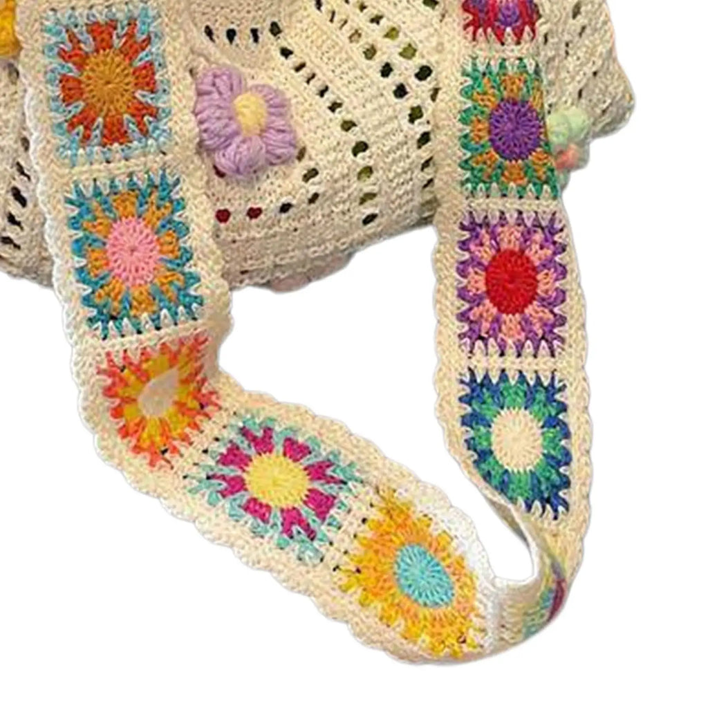 Boho Crochet Flower Tote Bag – Woven Beach Shoulder Handbag