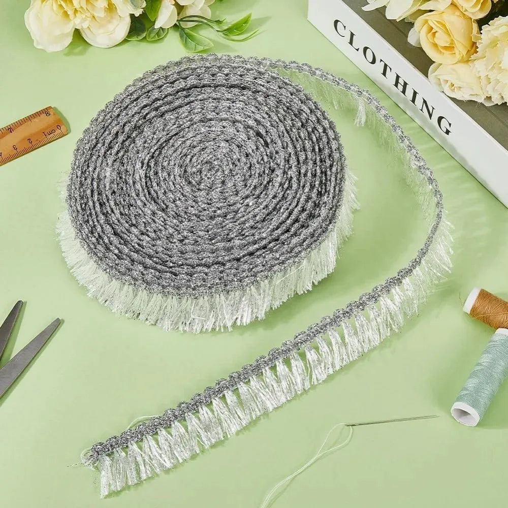 15 Yds Metallic Fringe Tassel Trim Glitter Lace Ribbon 1-1/4"