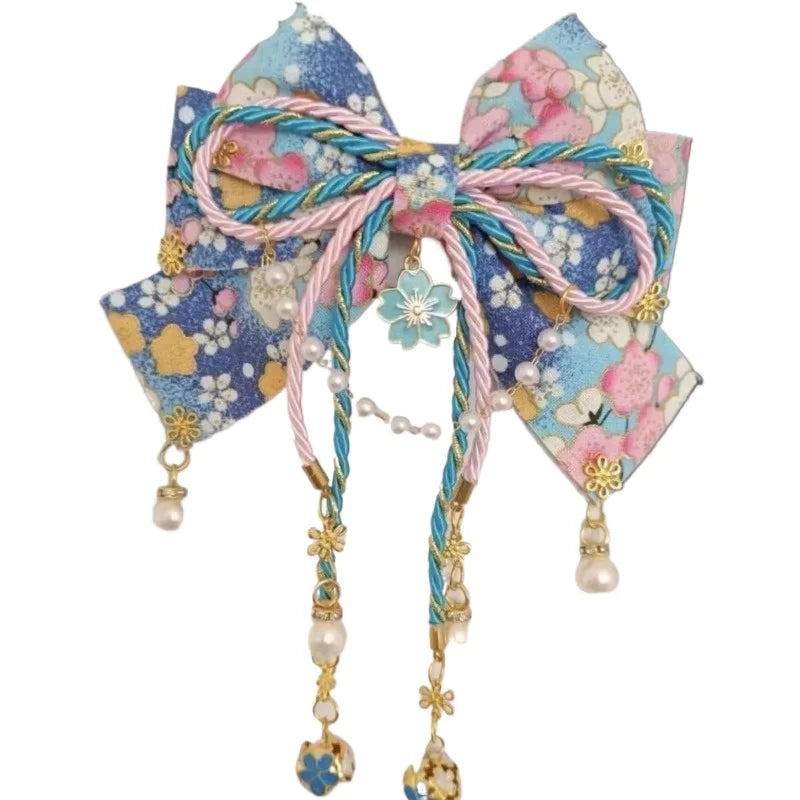 Japanese Girl Stamping Cherry Blossom Bow Hair Accessory Lolita