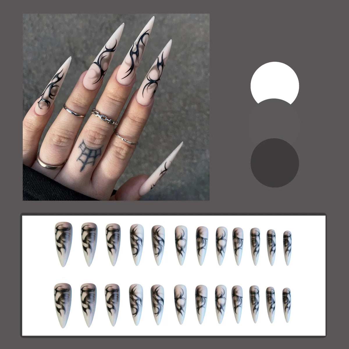 Retro Matte Halloween False Nails Press Long Pointed Wearable Gothic