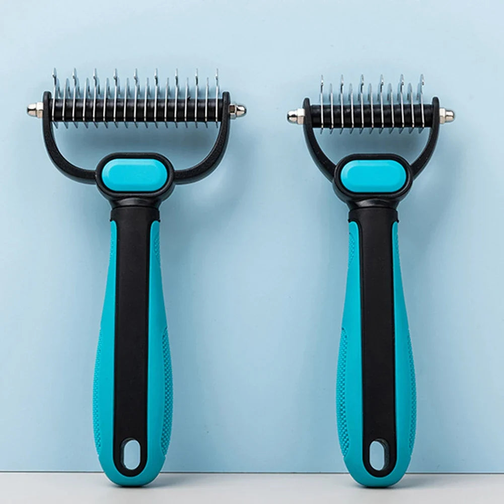 2-in-1 Double-Sided Pet Grooming Rake for Cats & Dogs
