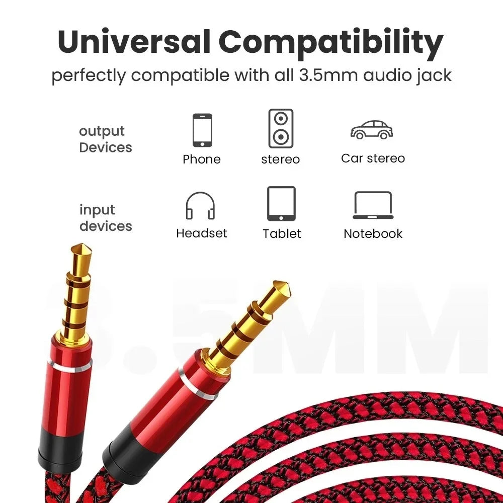 3.5mm Nylon Braided AUX Cable 4-Pole 1.5M | Car & Headphone