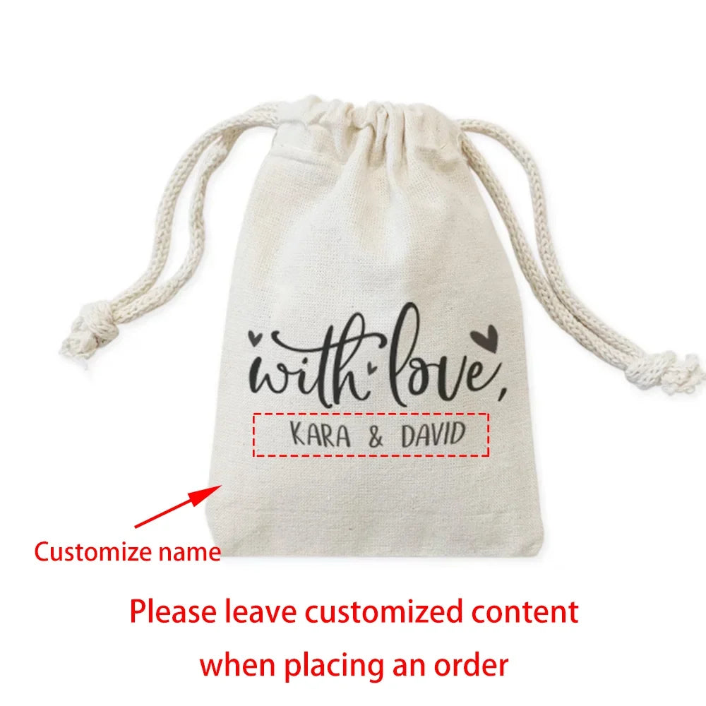 Personalized "With Love" Cotton Wedding Favor Bags | Gift Bags
