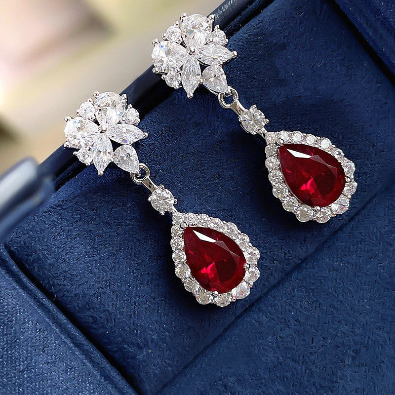Huitan Red CZ Pear Drop Earrings – Wedding & Party Style