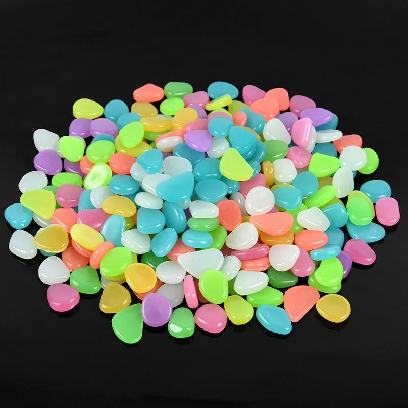 100 Glow in the Dark Pebbles – Luminous Garden & Aquarium Stones