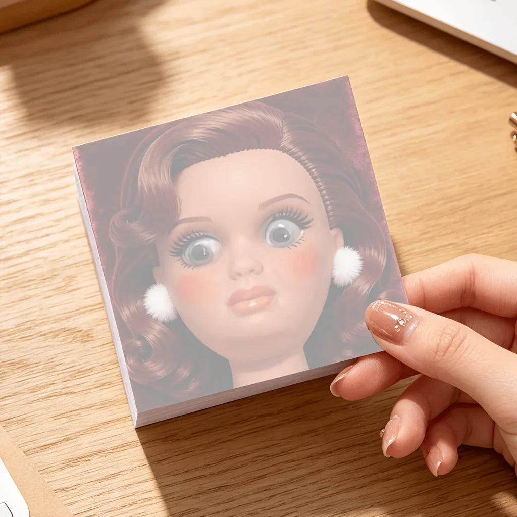Angry Doll Face Sticky Notes – Kawaii Memo Pad 50/100 Sheets