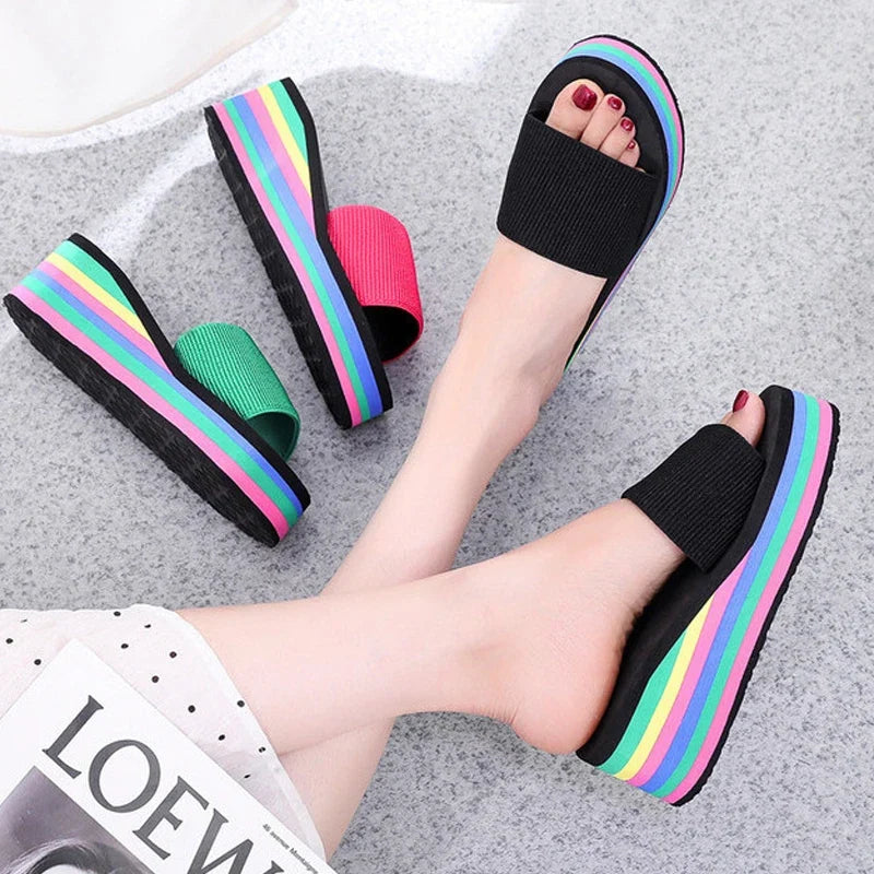 Women's Bohemian Rainbow Flip Flops | Beach Platform Sandals