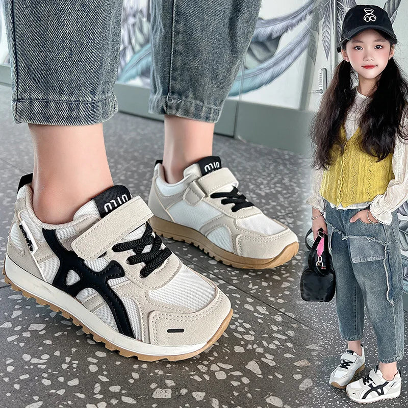 Girls Mesh Sneakers – Kids Hook & Loop Non-Slip Sports Shoes