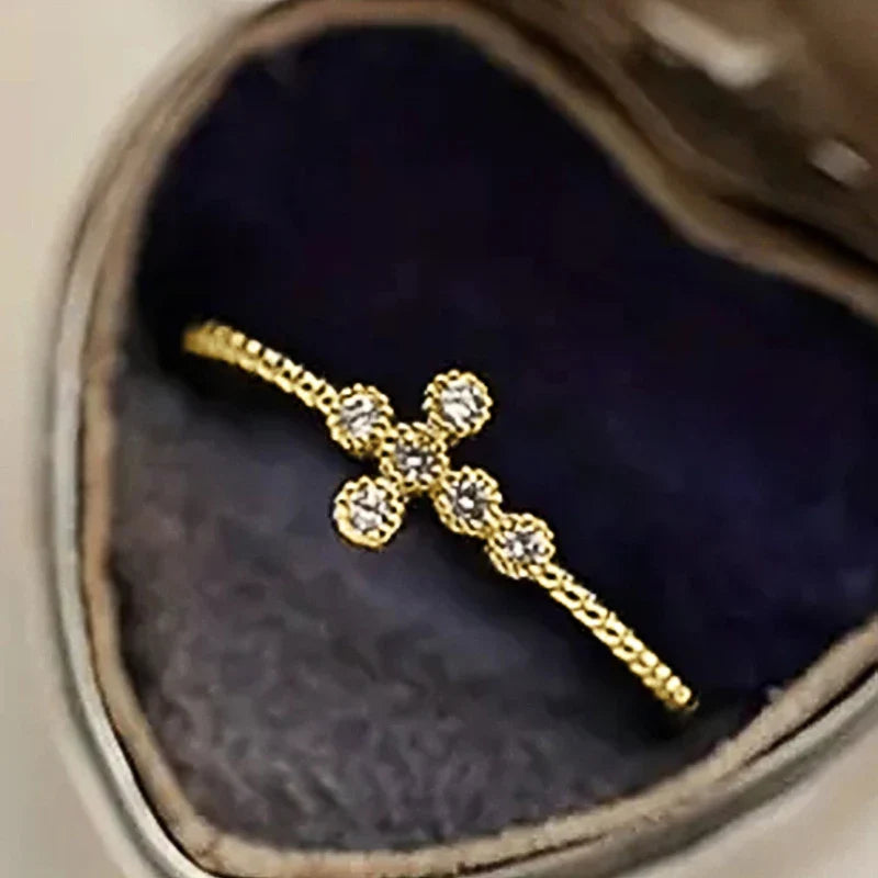 Huitan Cross Ring for Women – CZ Zirconia Gold & Silver Tone