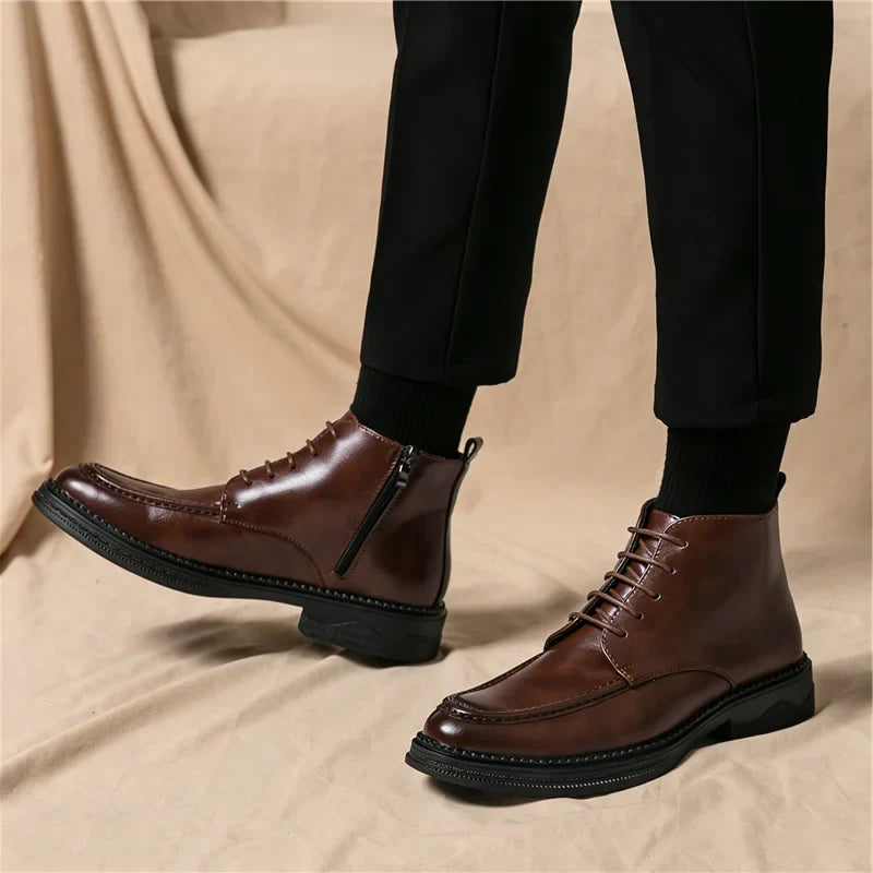 Men's British High-Top Pointed Toe Patent Leather Ankle Boots