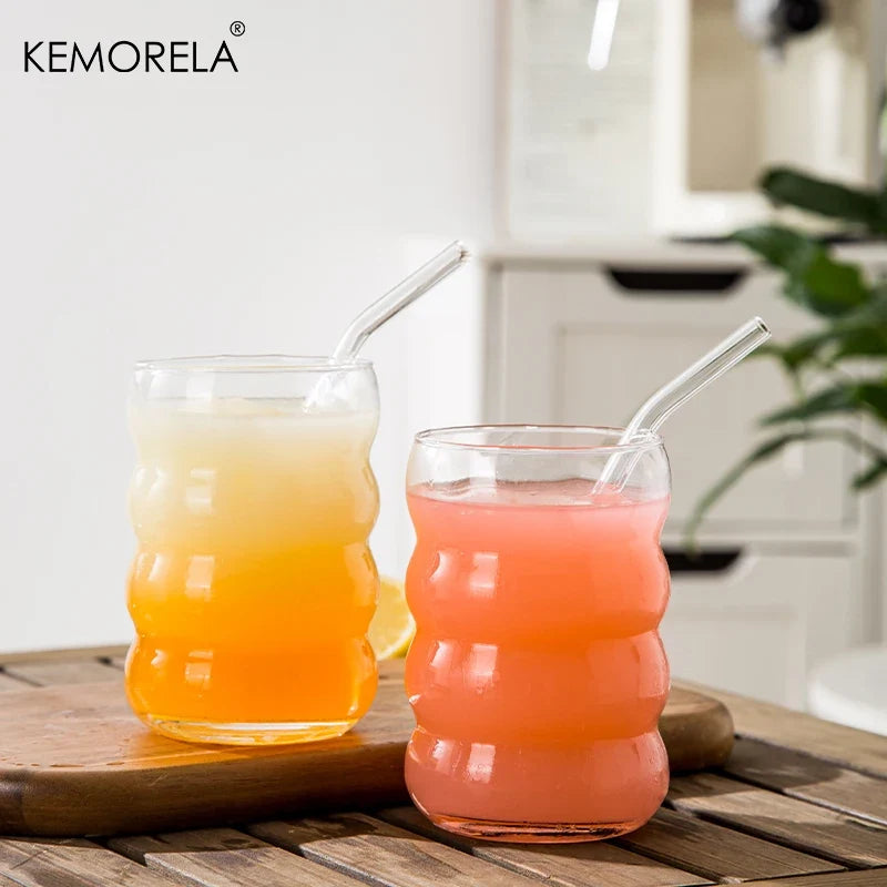 KEMORELA 16oz Glass Tumblers with Straws – Set of 4
